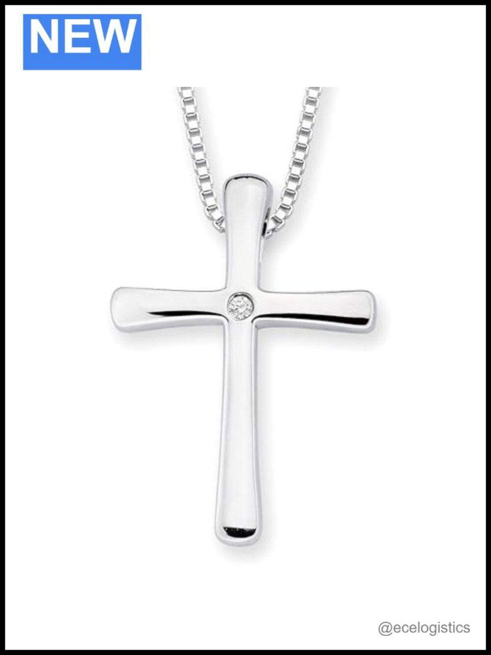 Sterling Silver Diamond Cross Pendant Necklace 18in Box Chain